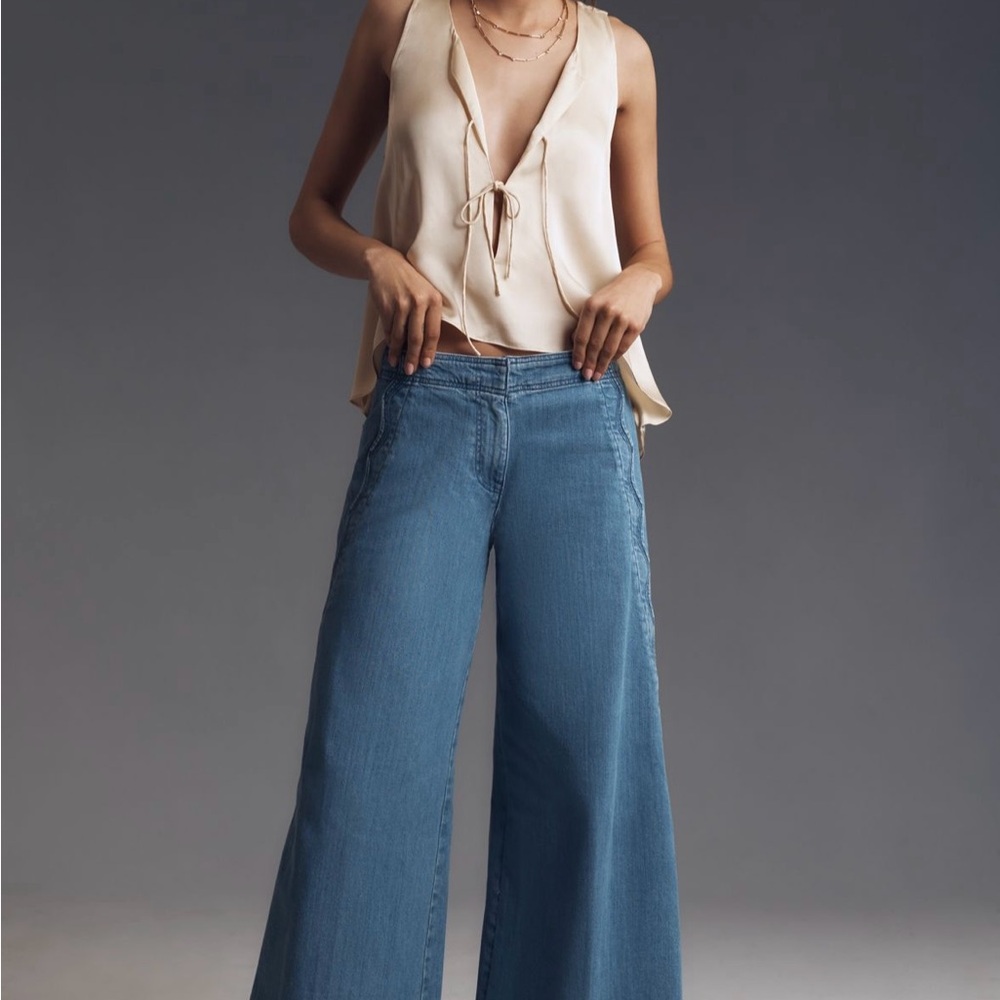Maeve Scalloped Edge Wide-Leg Blue Jeans